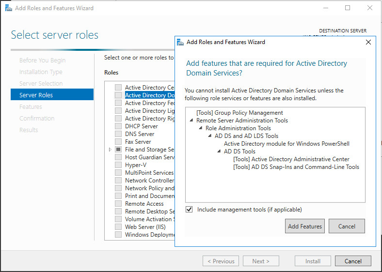 configuration required for active directory domain services