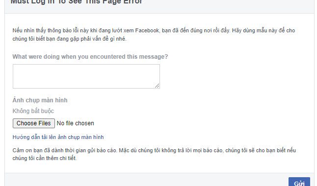 Hướng dẫn Báo cáo sự cố lỗi trang Facebook (link 878)